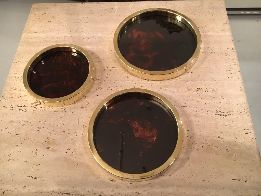 Late 20th Century Set of 3 Christian Dior Faux Tortoise and Brass Trays