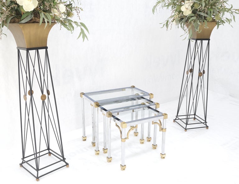 Set of 3 Chrome and Brass Glass Tops End Nesting Side Lamp Tables MINT