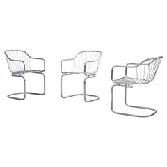 Vintage Set of 3 Chrome Cantilerchairs, Italy 1970s