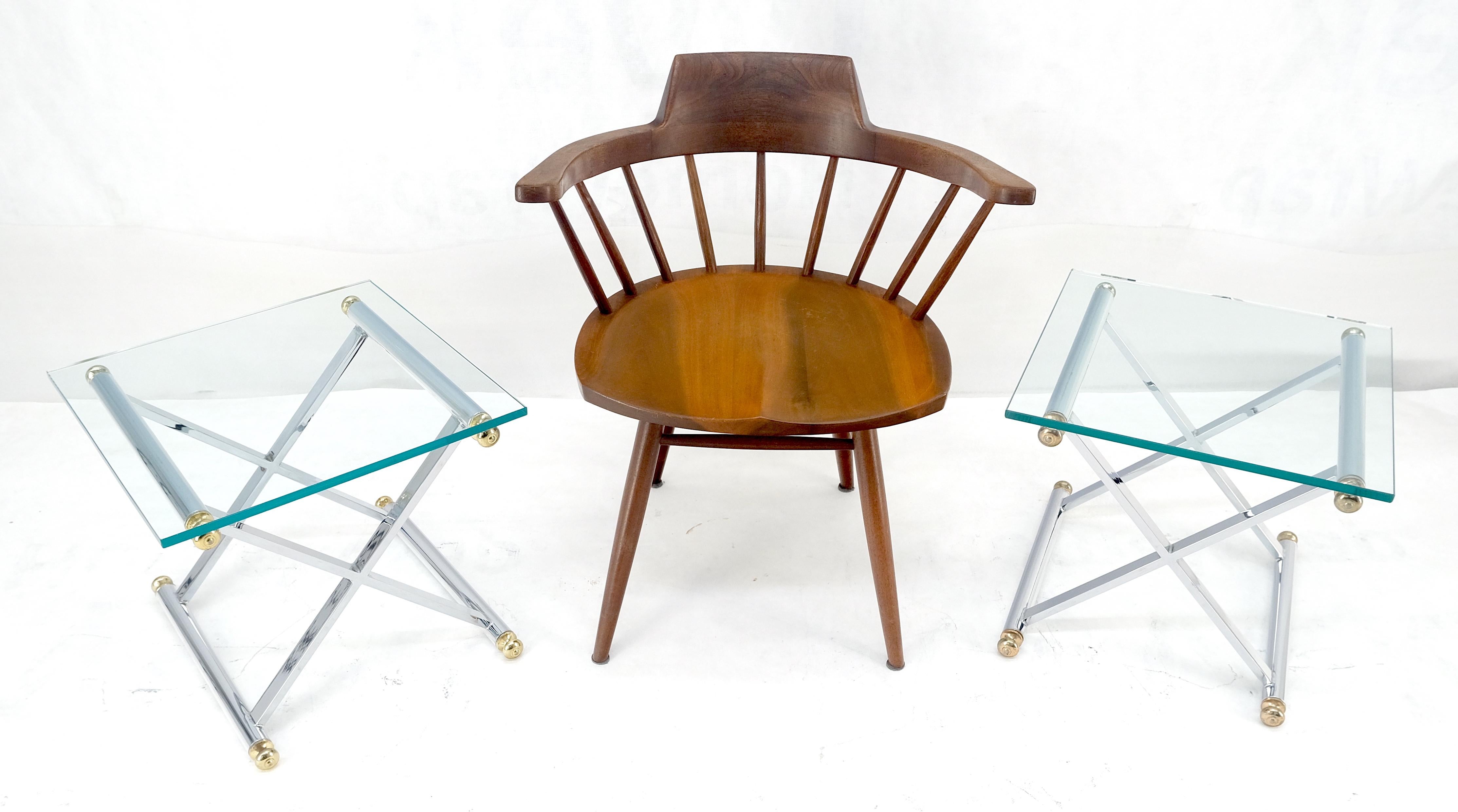 Set of 3 Chrome X Bases Square Glass Tops Occasional Side End Lamp Tables MINT For Sale 5