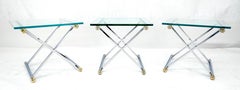 Set of 3 Chrome X Bases Square Glass Tops Occasional Side End Lamp Tables MINT