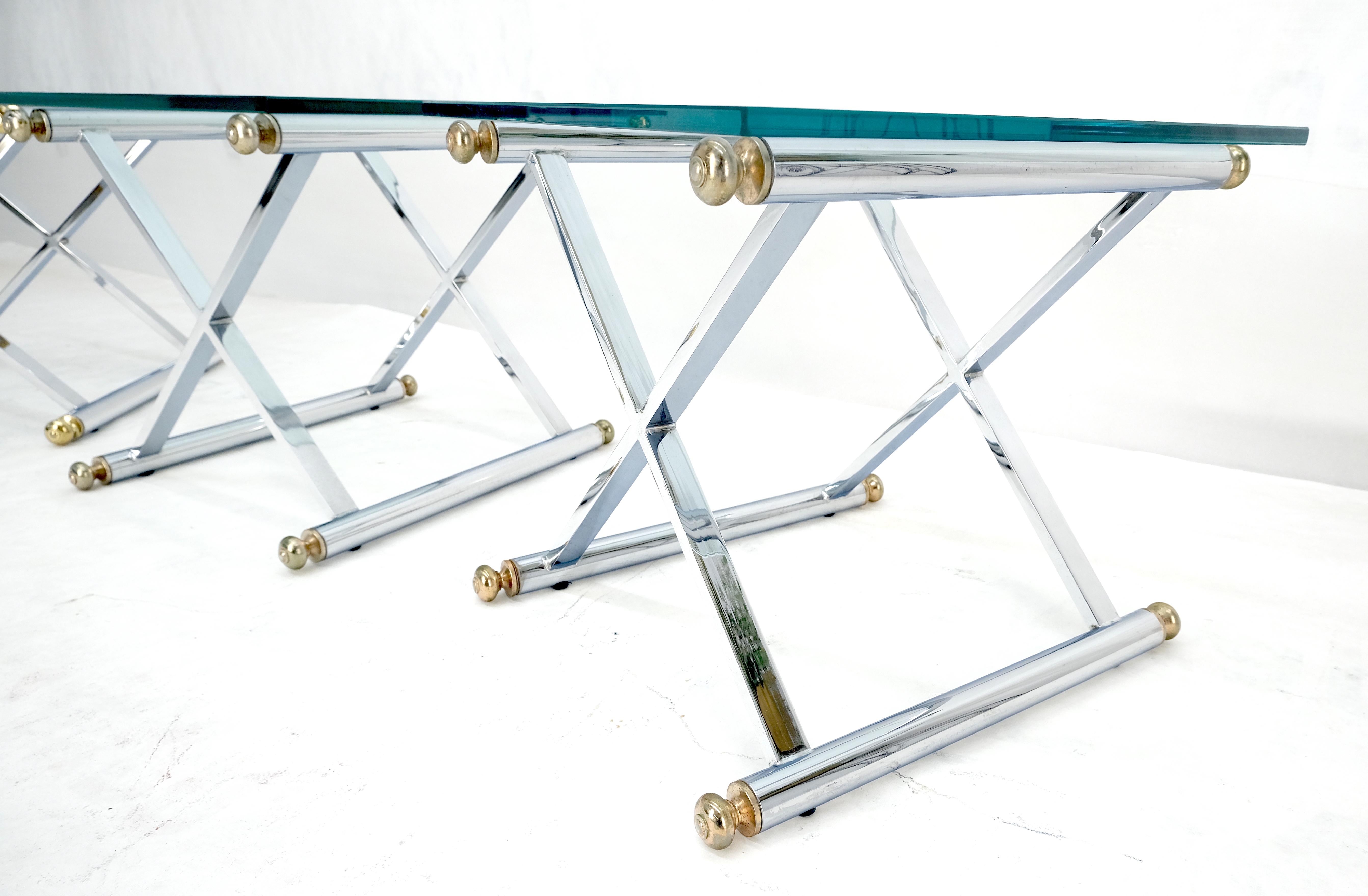 Set of 3 Chrome X Bases Square Glass Tops Occasional Side End Lamp Tables MINT For Sale 3