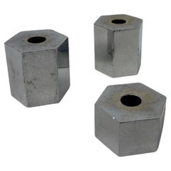 Retro Set of 3 Chromed Metal Hexagon Candle Holders