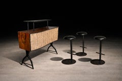 Set of 3 Ciranda Stools in Carbon Steel & Leather, Ricardo Fasnaello, Brazil
