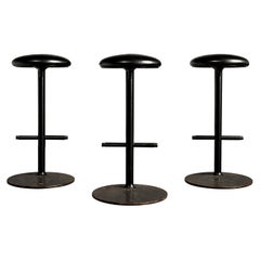 Set of 3 Ciranda Stools in Carbon Steel & Leather, Ricardo Fasnaello, Brazil