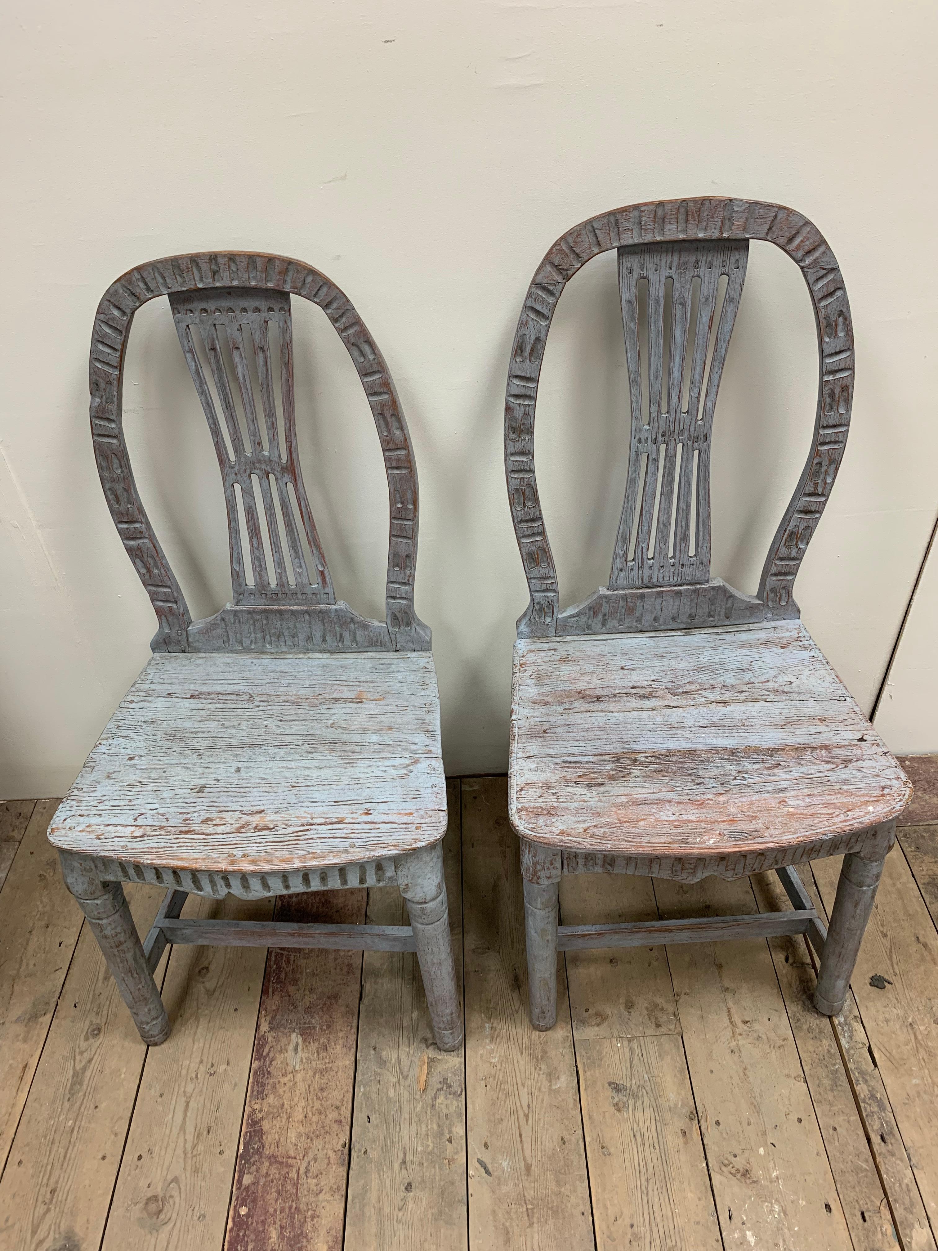 Set of 3 Circa 19th Century Carved Painted Swedish Country House Folk Chairs  For Sale 4