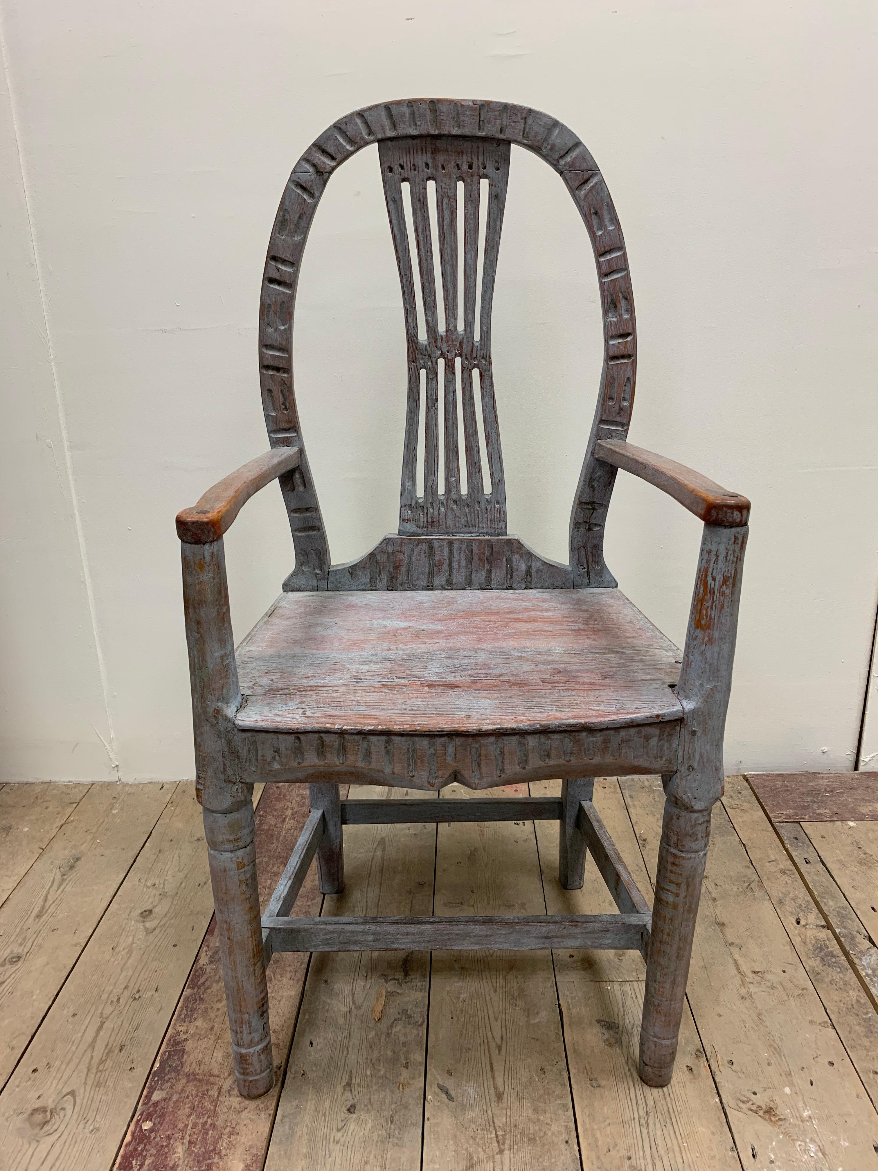 Set of 3 Circa 19th Century Carved Painted Swedish Country House Folk Chairs  For Sale 5