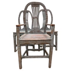 Used Set of 3 Circa 19th Century Carved Painted Swedish Country House Folk Chairs 