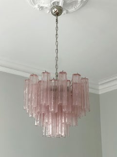 Set of 3 Classic Pink Murano Chandeliers Tronchi