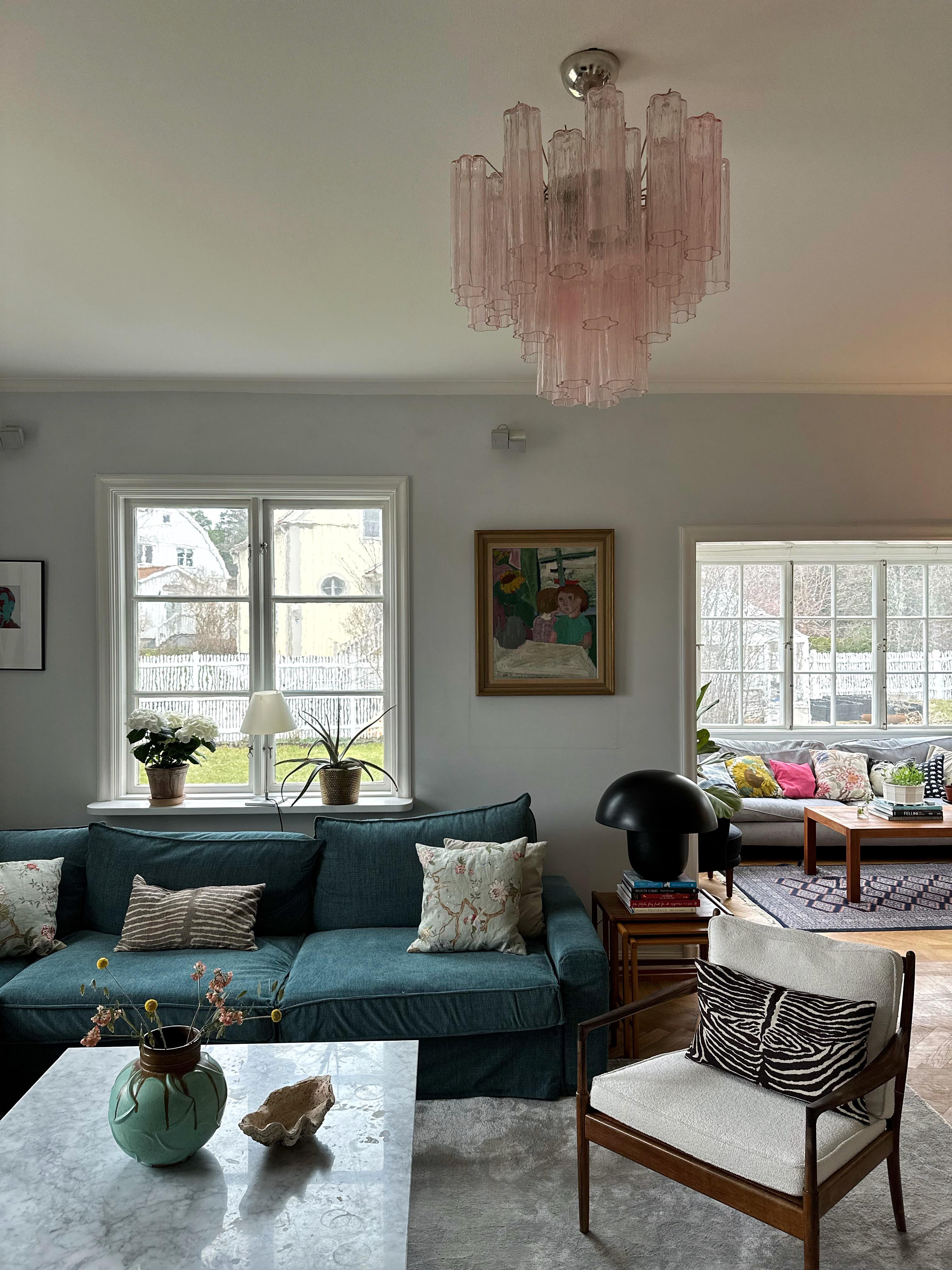 Vetro Set di 3 lampadari classici rosa di Murano Tronchi in vendita