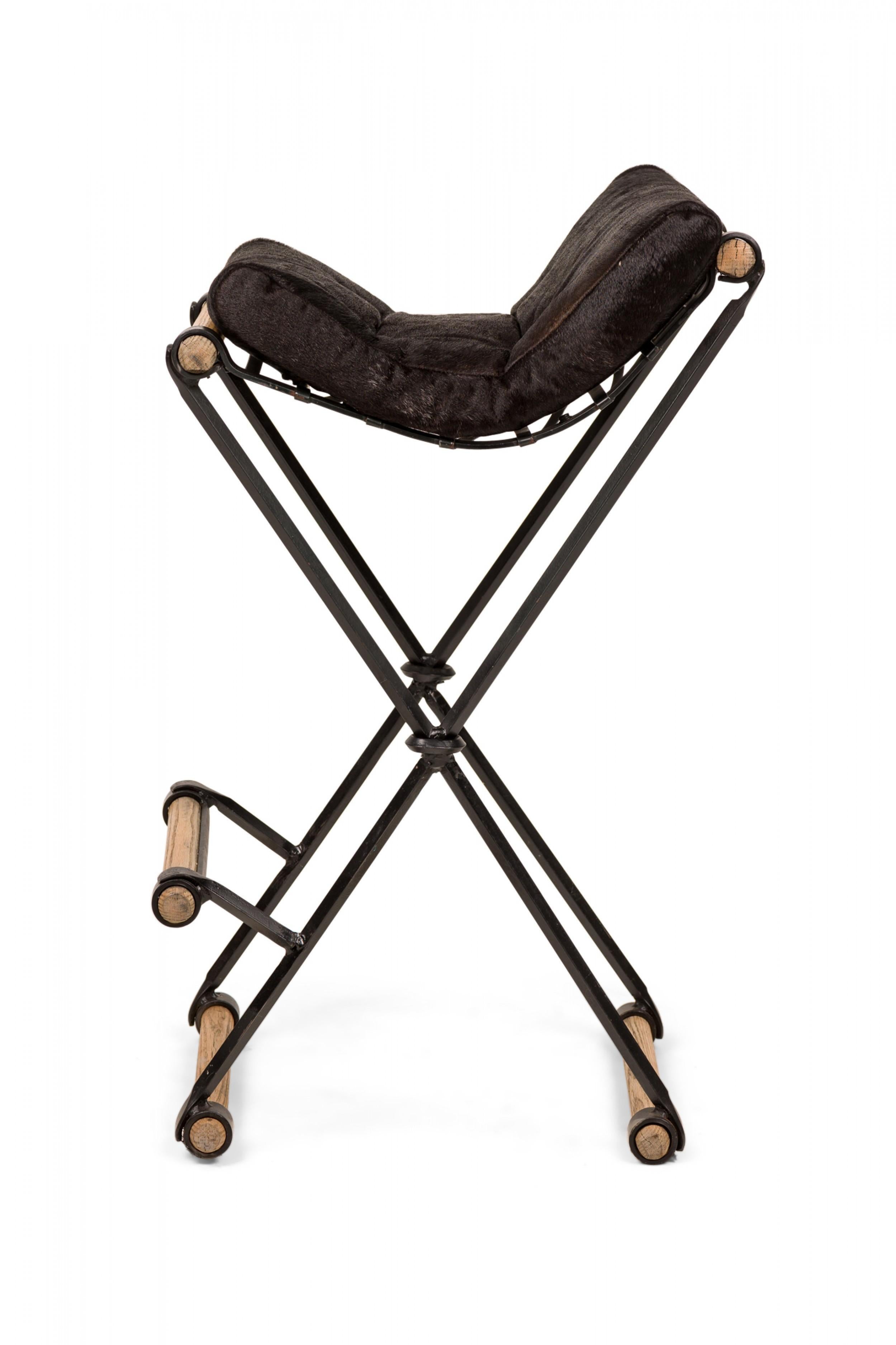 Set of 3 Cleo Baldon for Terra of California X-Frame Faux Cowhide Barstools For Sale 2