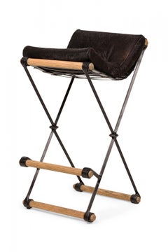 Set di 3 sgabelli Cleo Baldon per Terra of California con telaio a X in finta pelle di mucca