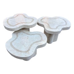 Set of 3 cloud Tessellated fossil stone tables