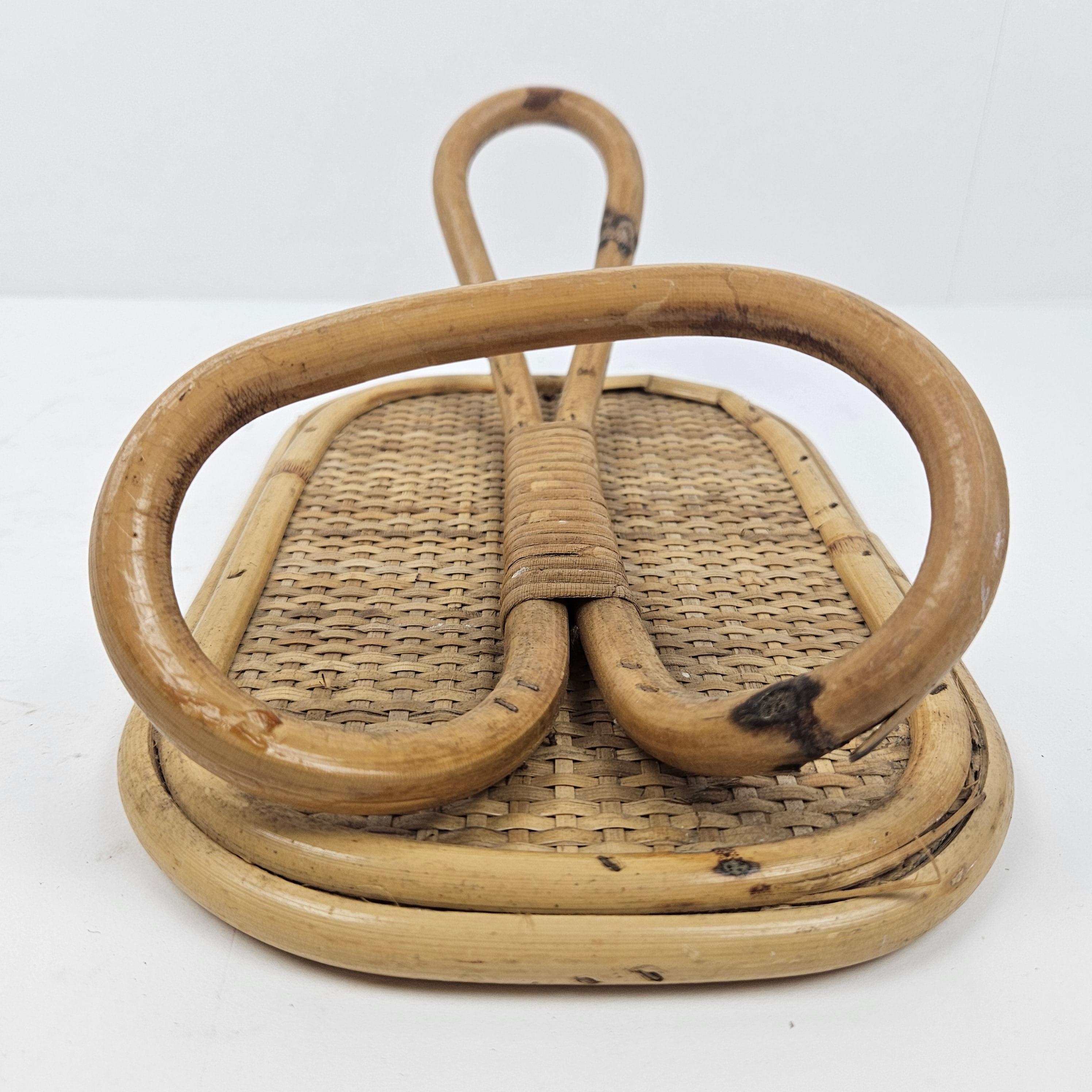 Metà XX secolo Set di 3 appendiabiti in rattan e bambù, Italia 1960s in vendita