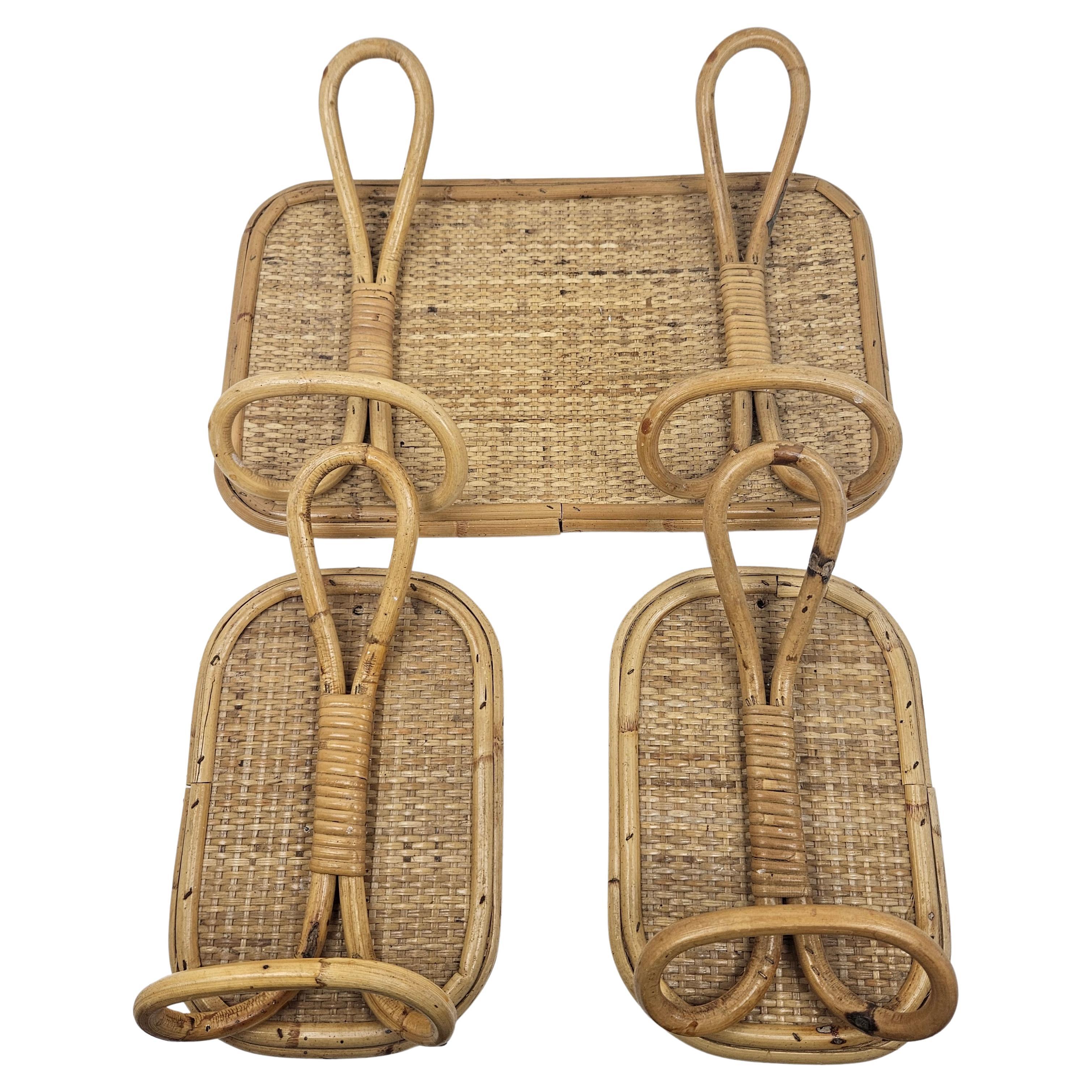 Set of 3 Coat Hangers in Rattan and Bamboo, Italy 1960s