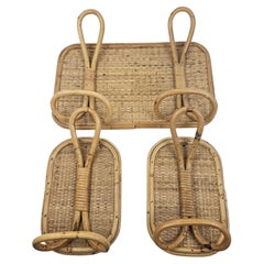 Set di 3 appendiabiti in rattan e bambù, Italia 1960s