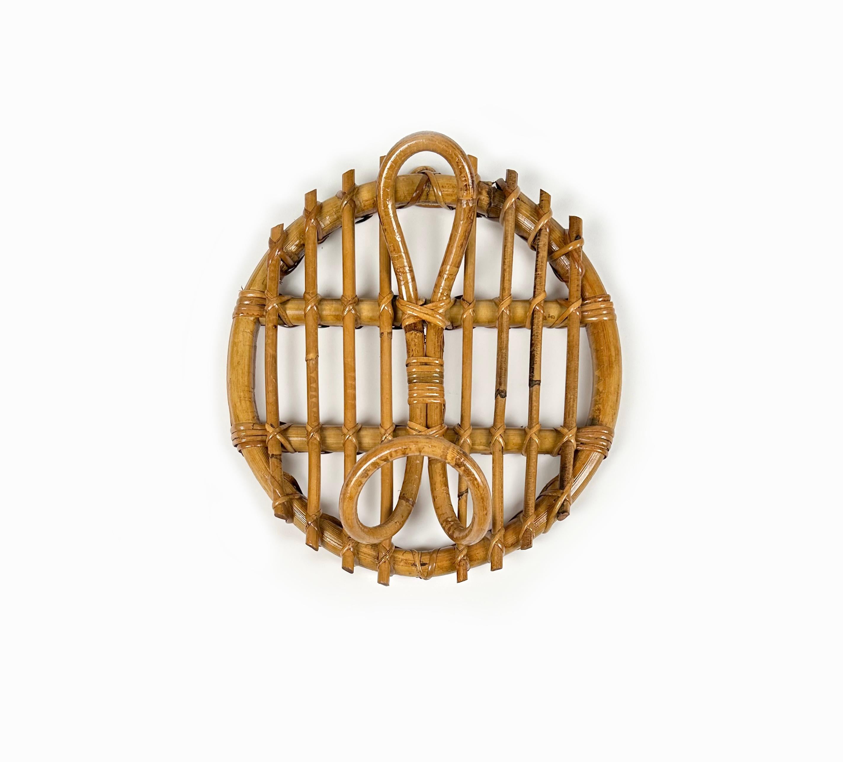 Mid-Century Modern Set of 3 Coat Rack in Bamboo and Rattan Franco Albini Style, Italy, 1960s