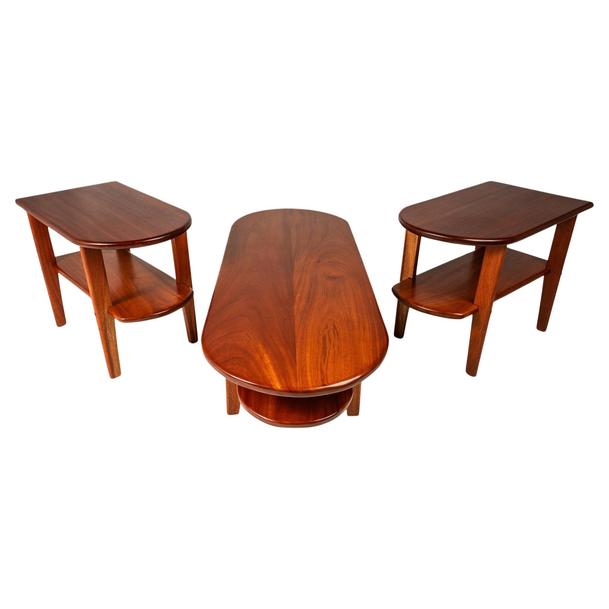 Set aus 3 Couchtischen und Beistelltischen aus massivem Mahagoni, Sonderanfertigung, USA, ca. 1940er Jahre