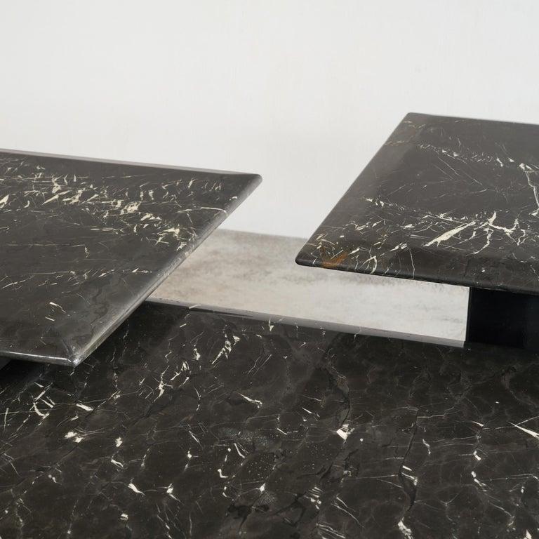 Set of 3 Coffee or Nesting Tables in Black Marble and Black Lacquer 1970s In Good Condition For Sale In Meer, VAN