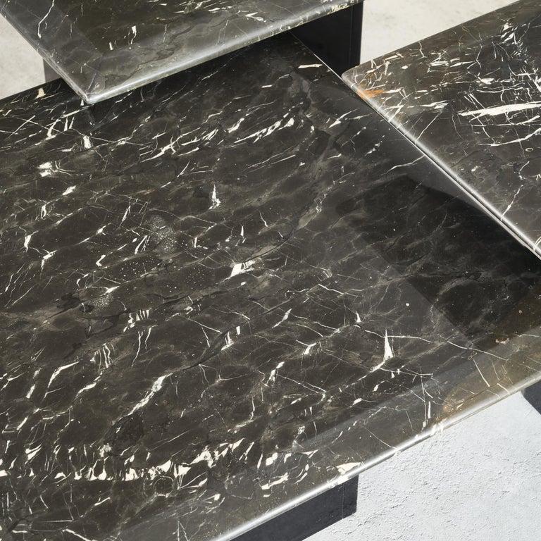 Set of 3 Coffee or Nesting Tables in Black Marble and Black Lacquer 1970s For Sale 2