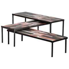 Set of 3 Coffee Table Navette Orange by Roger Capron Design Ceramic French