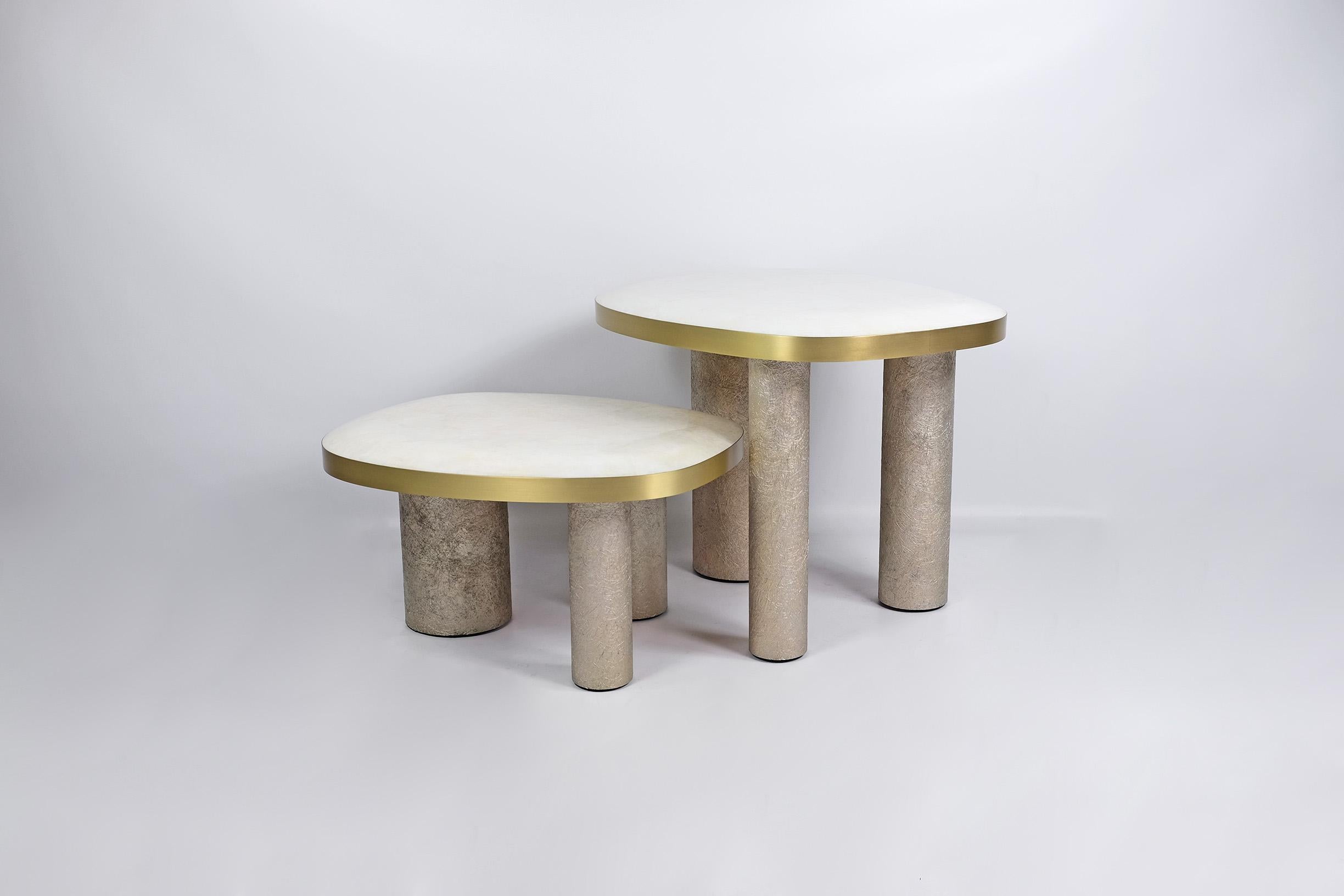Set of 3 Coffee Tables in Rock Crystal and Brass by Ginger Brown For Sale 1