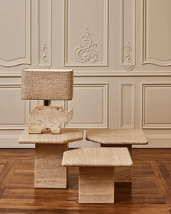 Set of 3 Coffee Tables in Travertine Stone by Studio Glustin