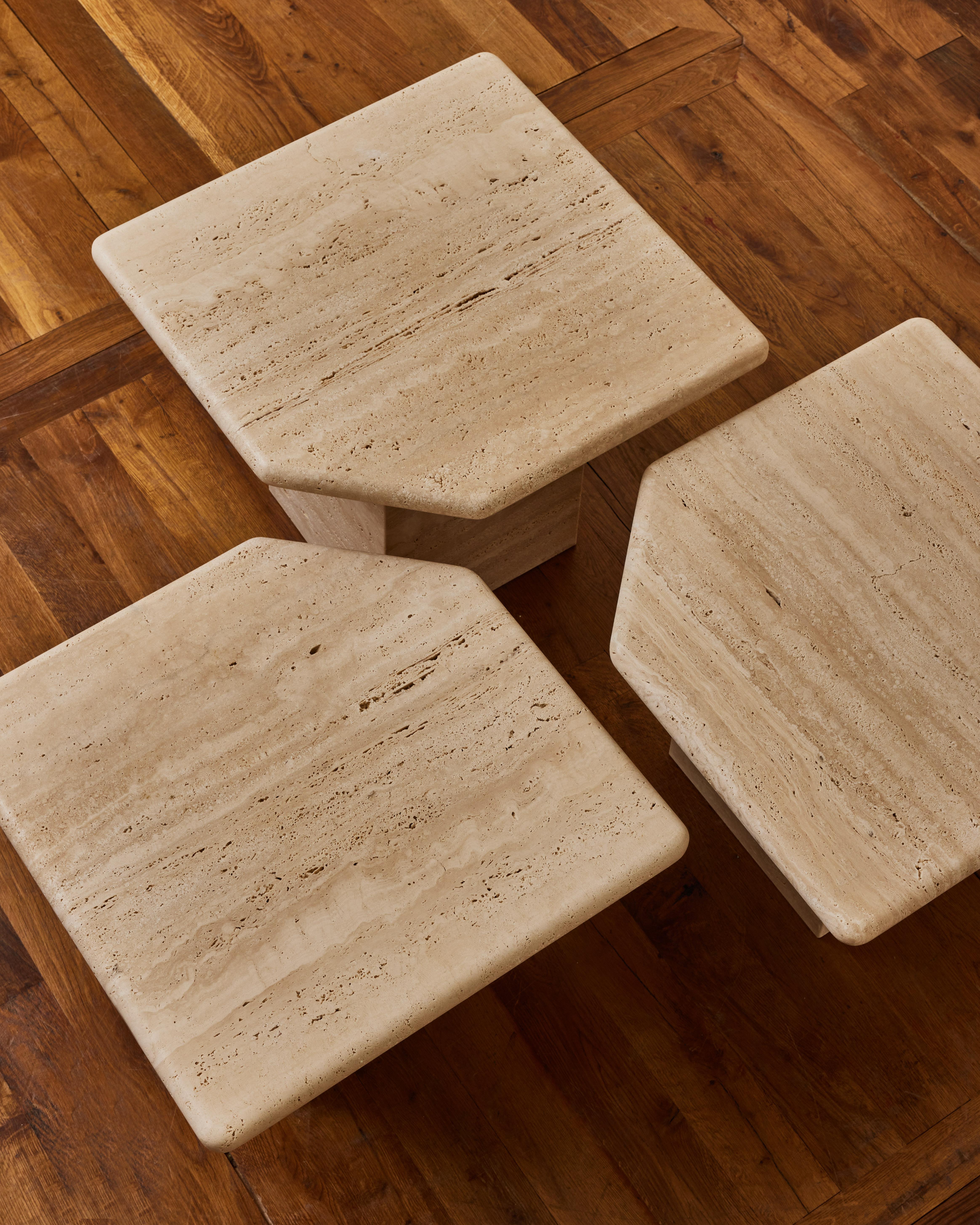 Contemporary Set of 3 Coffee Tables in Travertine Stone by Studio Glustin For Sale