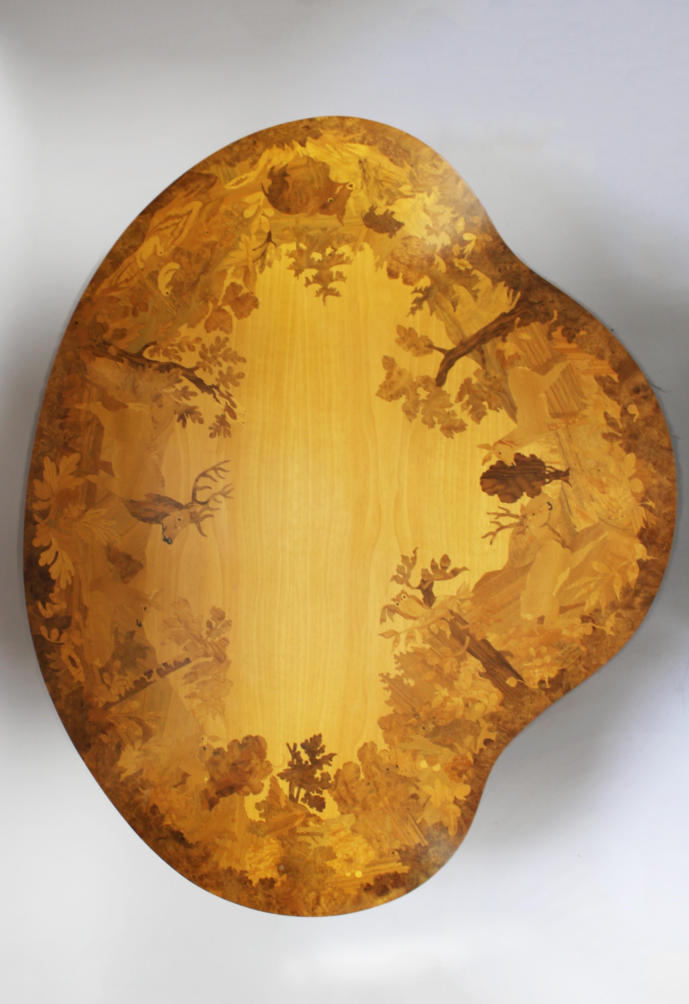 Mid-20th Century Set of 3 coffee Tables kidney shaped Marquetry Buchschmid & Gretaux Germany 1950 For Sale