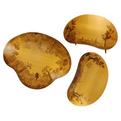 Set of 3 coffee Tables kidney shaped Marquetry Buchschmid & Gretaux Germany 1950