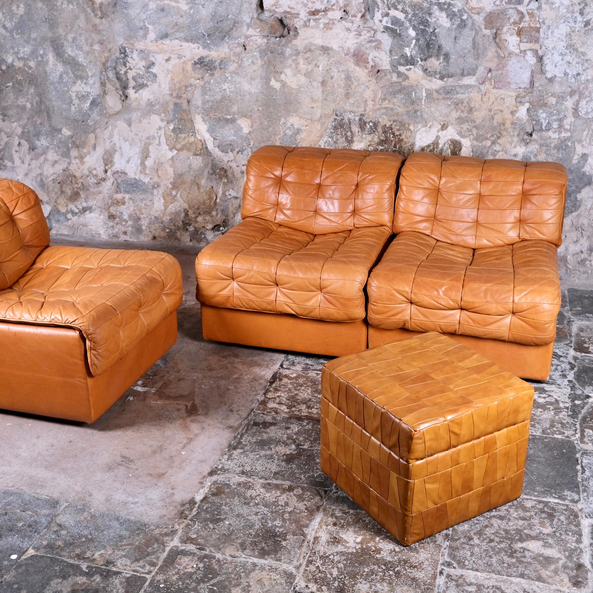 Set von 3 cognacfarbenem Patchwork-Leder DS-11 von De Sede, hergestellt in der Schweiz, 1974 im Zustand „Gut“ in Lyon, FR