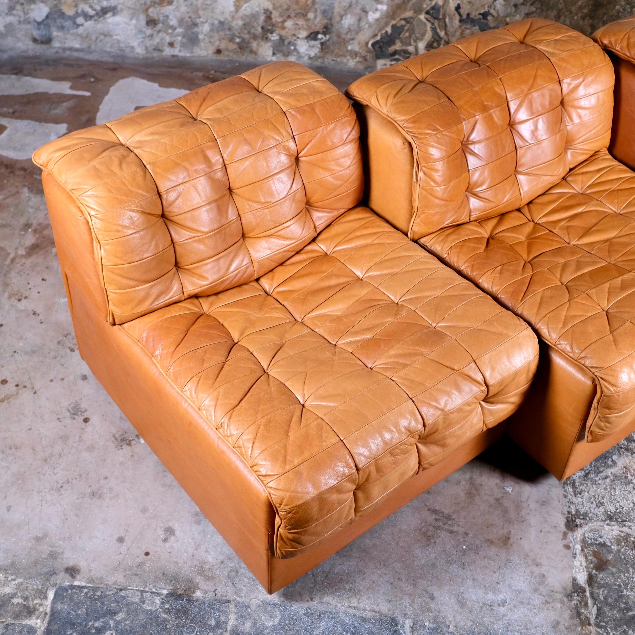Set von 3 cognacfarbenem Patchwork-Leder DS-11 von De Sede, hergestellt in der Schweiz, 1974 1