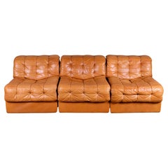 Ensemble de 3 cuirs patchwork cognac DS-11, par De Sede, fabriqué en Suisse, 1974