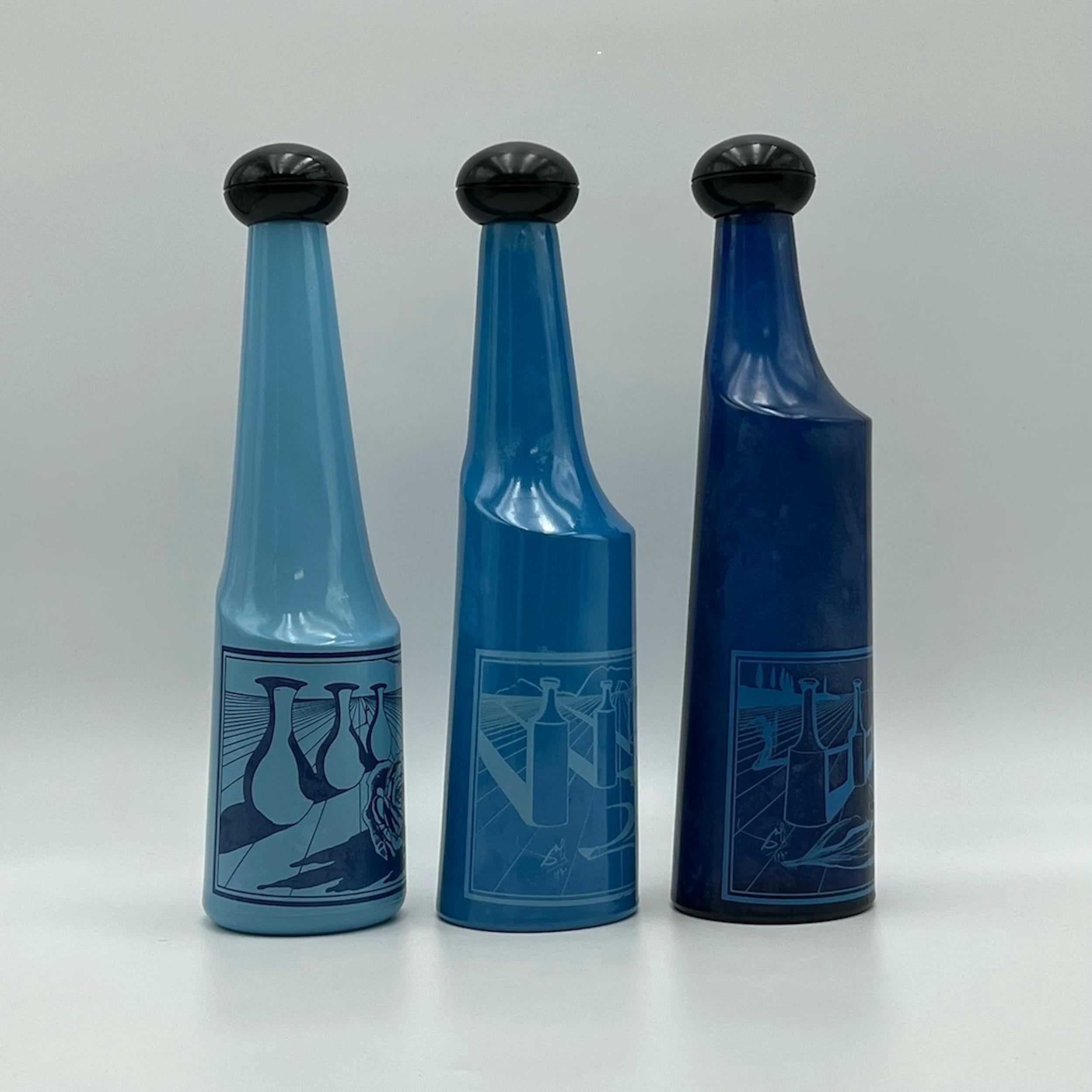 Set of 3 Collectible 70s Glass Bottles Salvador Dali Rosso Antico 8