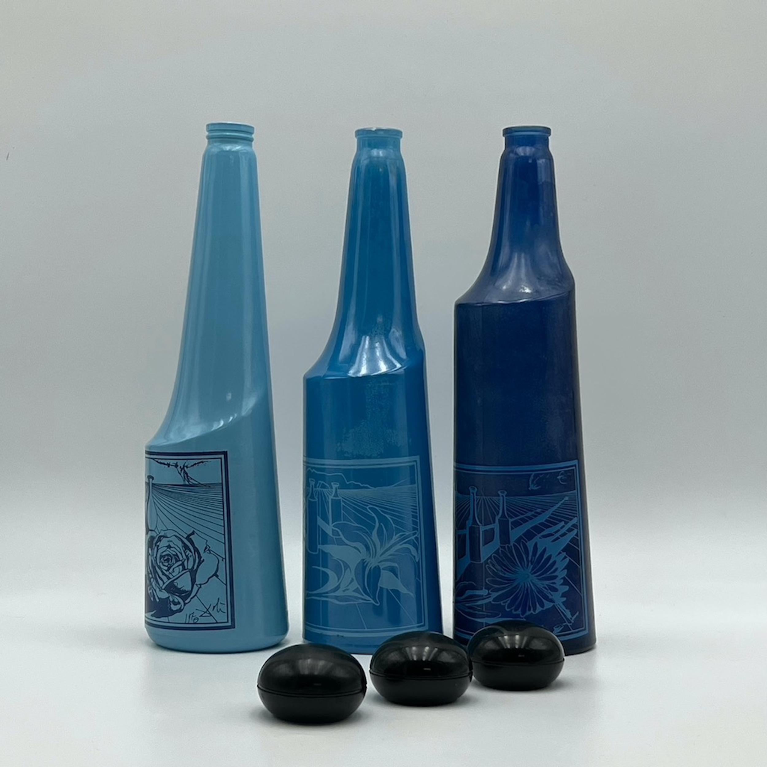 Set of 3 Collectible 70s Glass Bottles Salvador Dali Rosso Antico 9