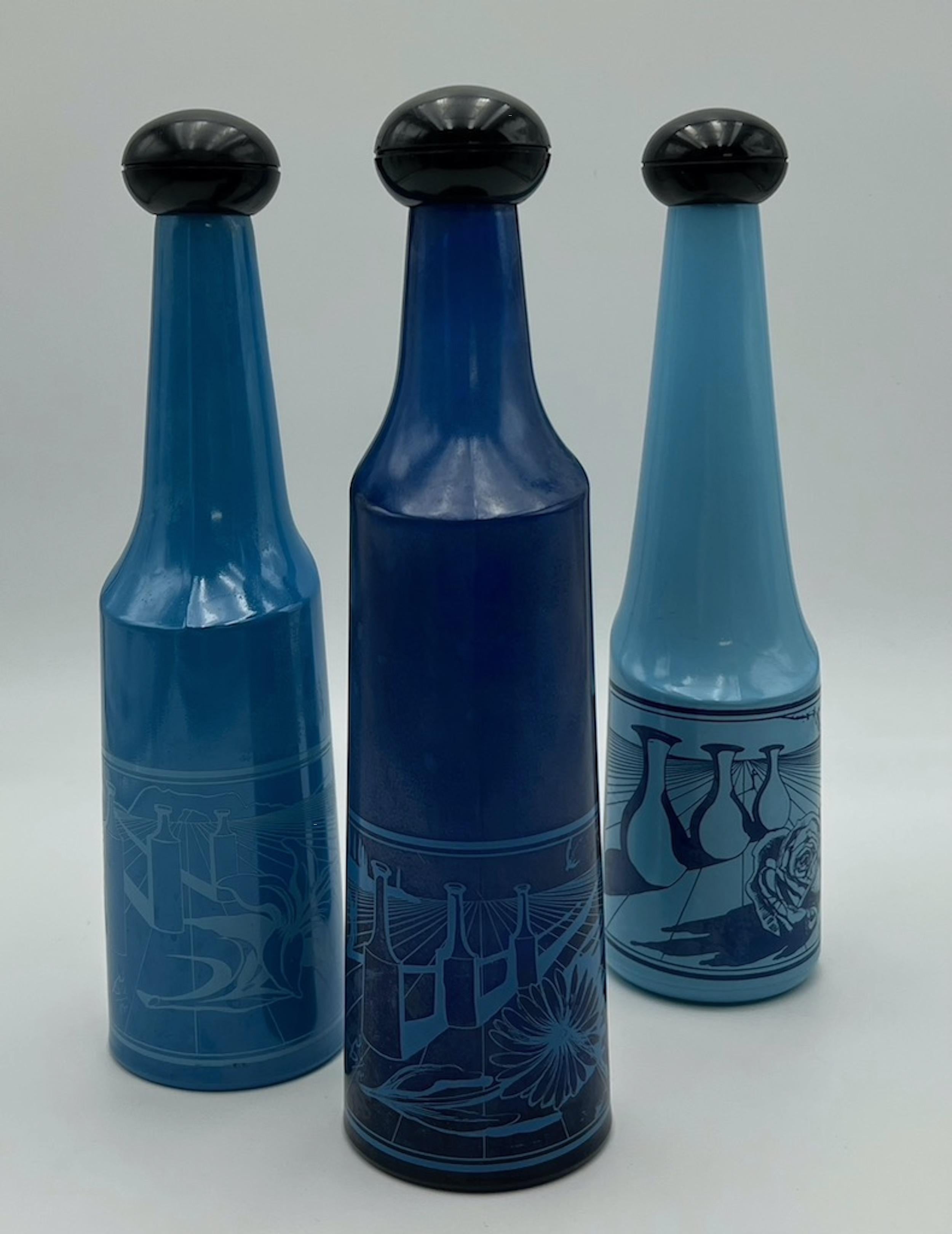 Set of 3 Collectible 70s Glass Bottles Salvador Dali Rosso Antico 10