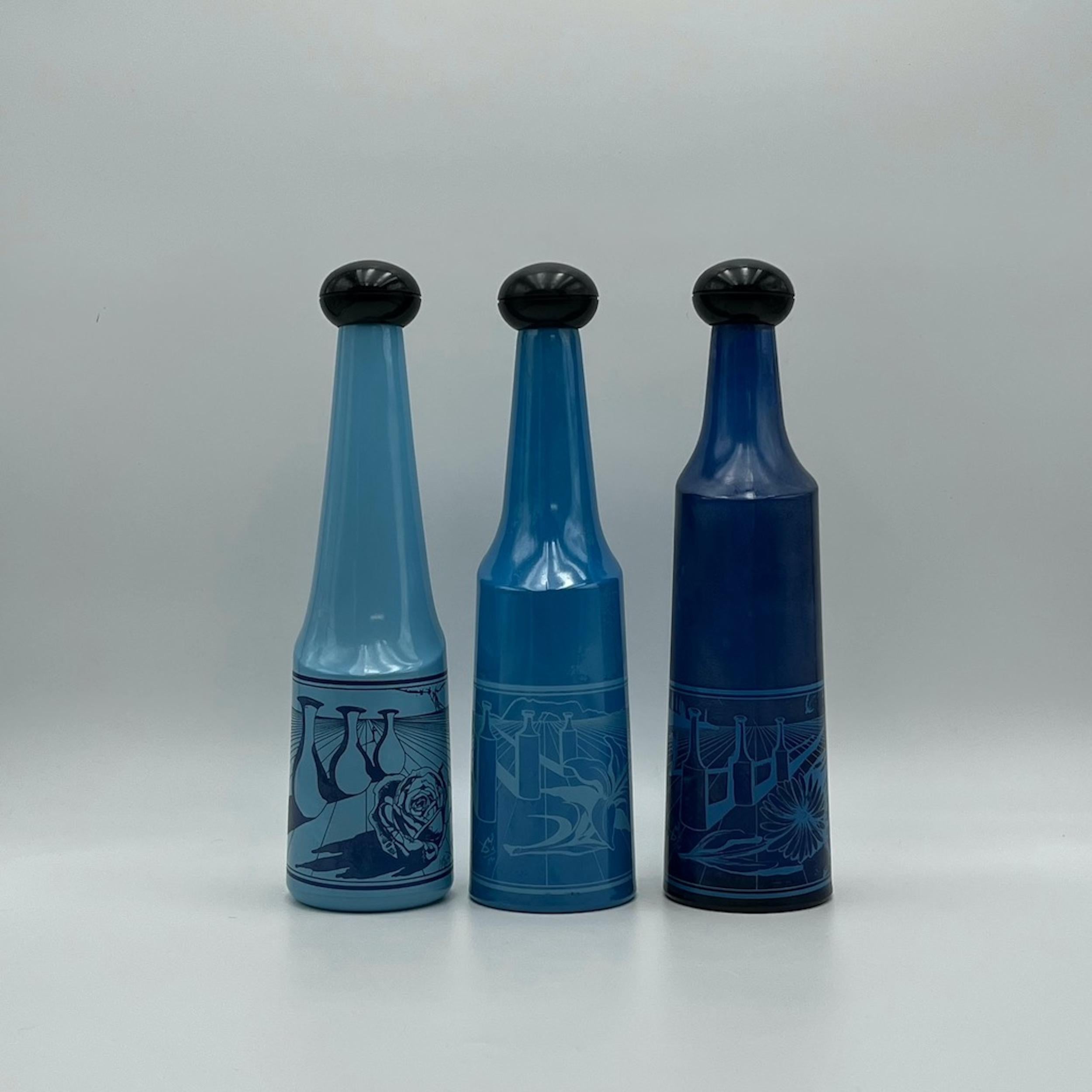 Set of 3 Collectible 70s Glass Bottles Salvador Dali Rosso Antico 12
