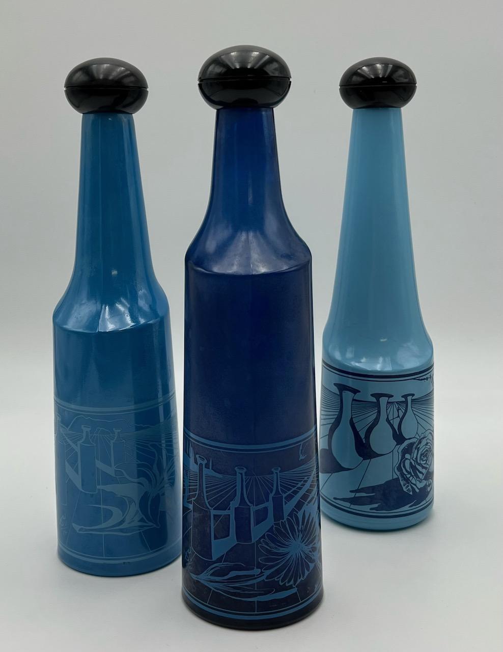 Italian Set of 3 Collectible 70s Glass Bottles Salvador Dali Rosso Antico