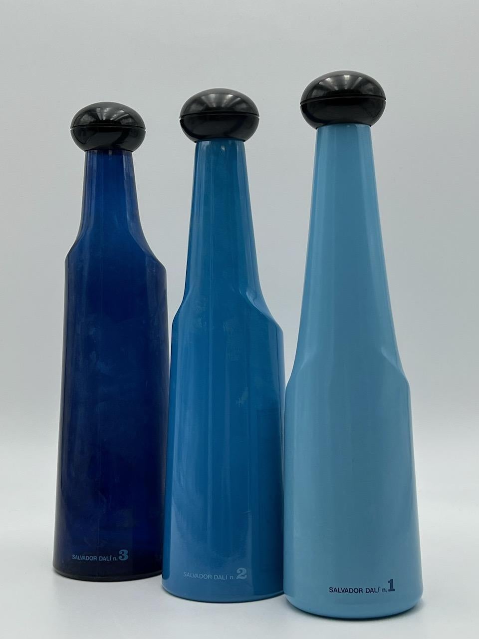 Late 20th Century Set of 3 Collectible 70s Glass Bottles Salvador Dali Rosso Antico
