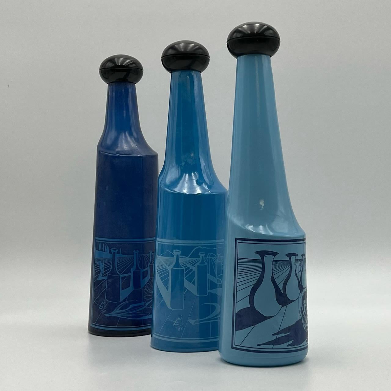 Set of 3 Collectible 70s Glass Bottles Salvador Dali Rosso Antico 1