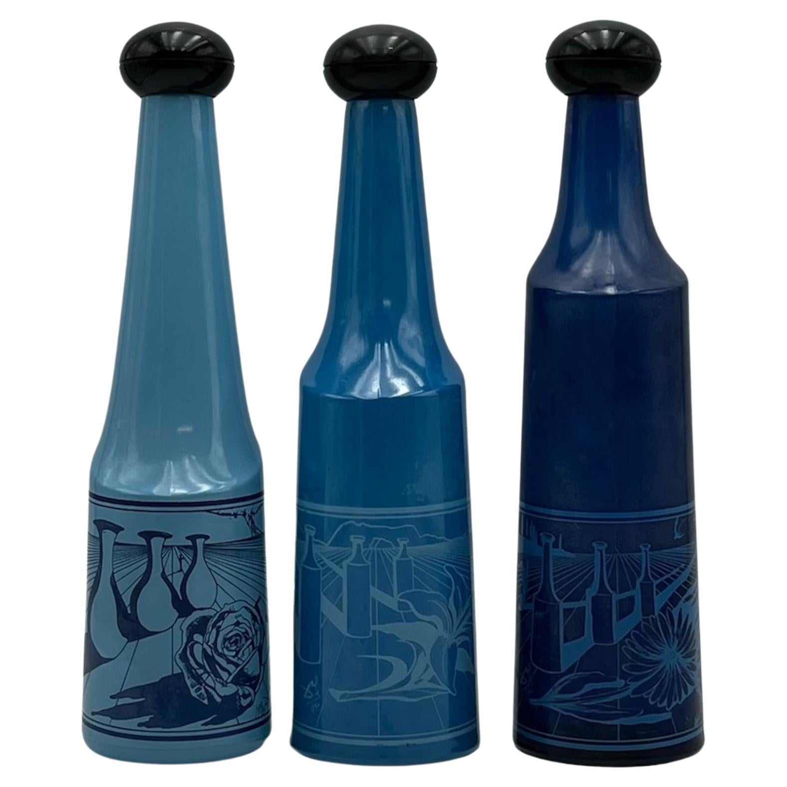 Set of 3 Collectible 70s Glass Bottles Salvador Dali Rosso Antico