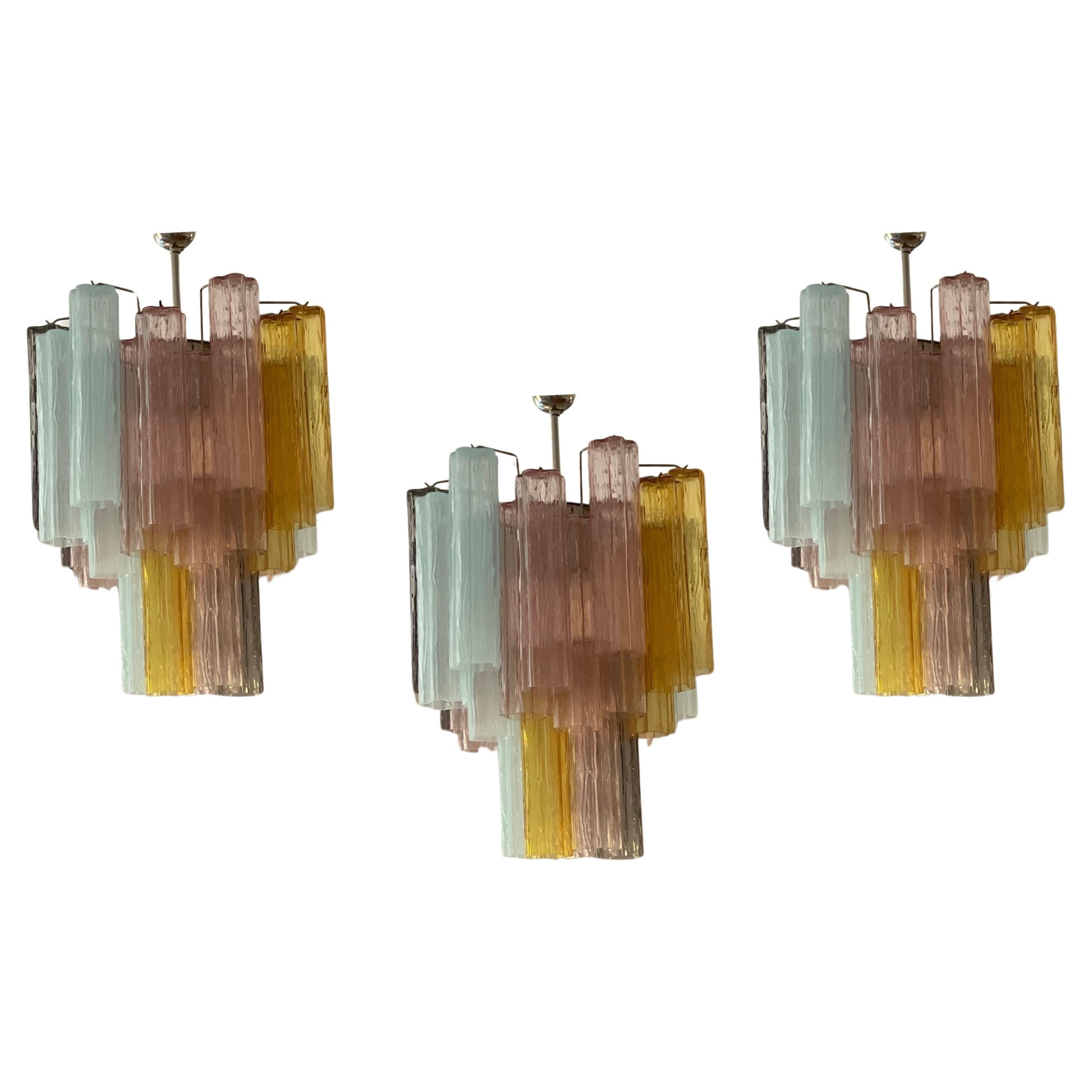 Set of 3 Colorful Bold Murano Chandeliers in the of style of Venini