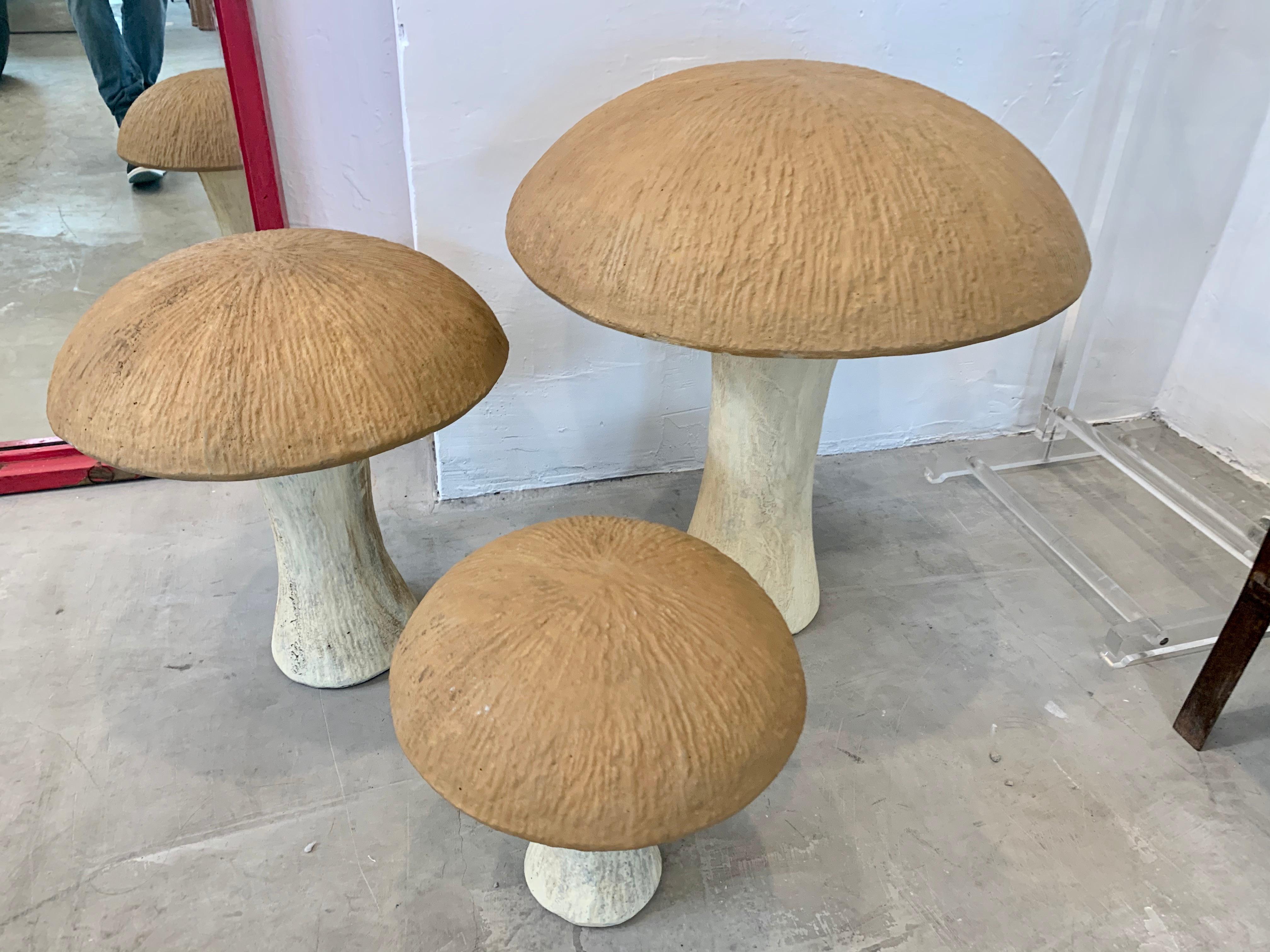 American Set of 3 Concrete Mushroom Sculptures