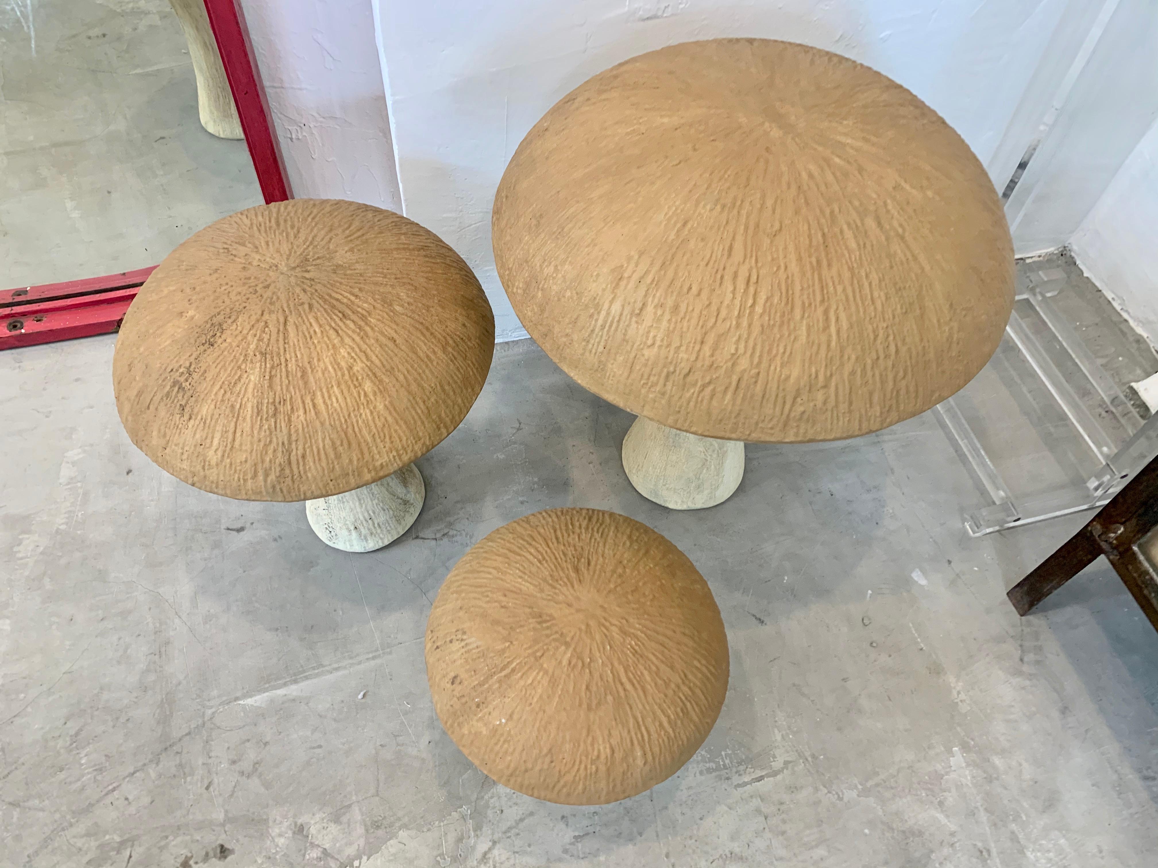 Set of 3 Concrete Mushroom Sculptures In Good Condition In Los Angeles, CA