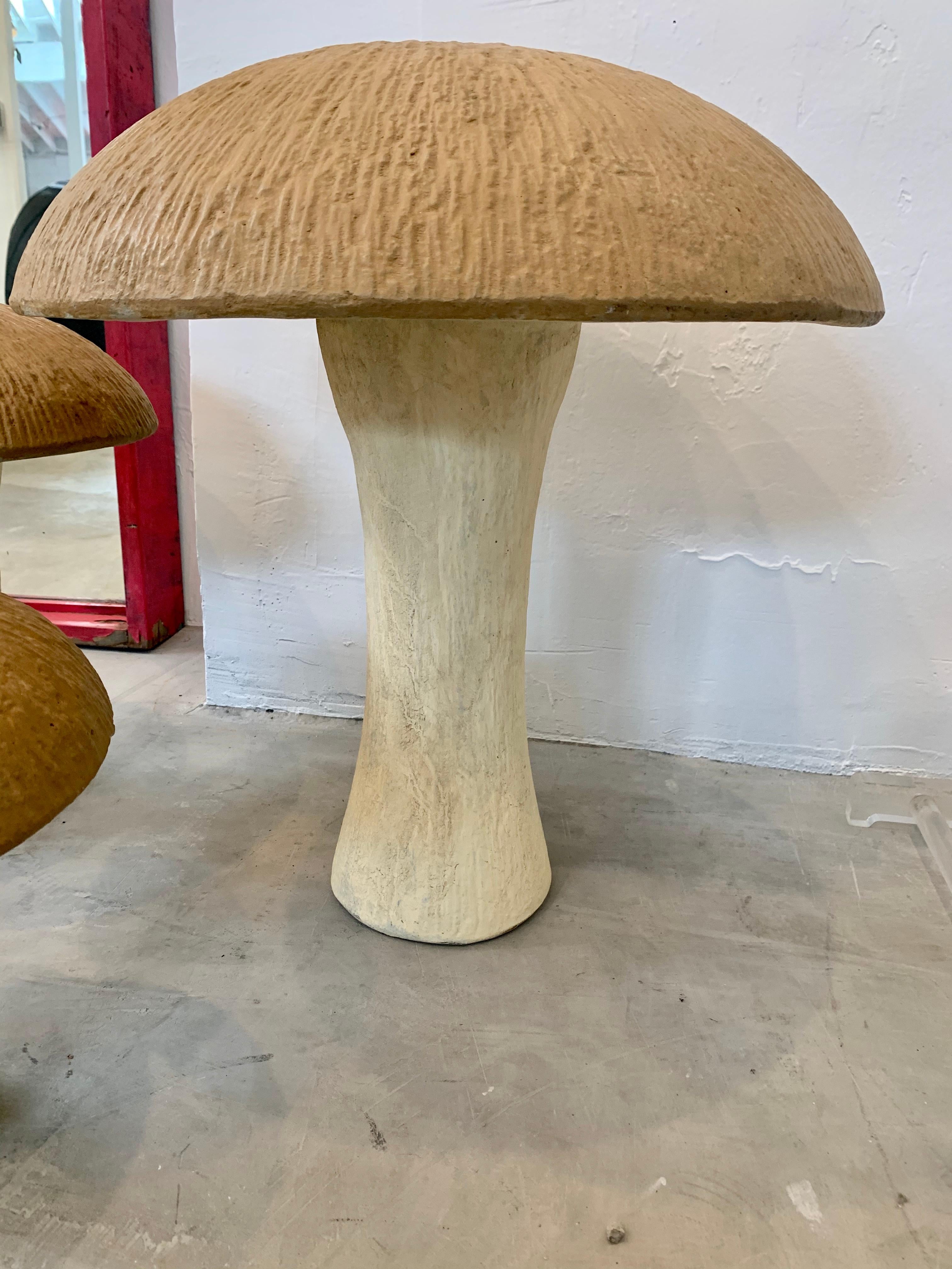 Late 20th Century Set of 3 Concrete Mushroom Sculptures