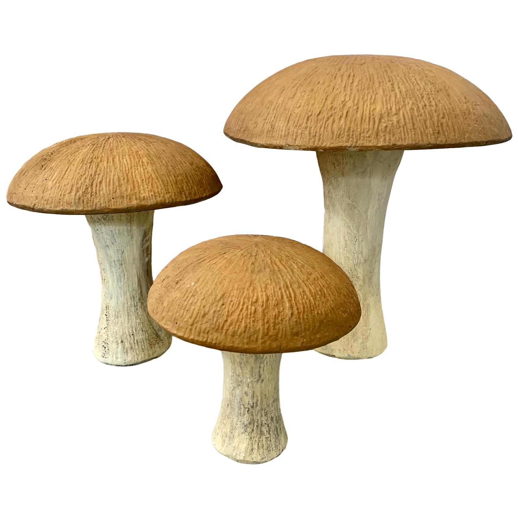 Set of 3 Concrete Mushroom Sculptures