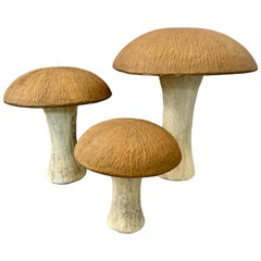Vintage Set of 3 Concrete Mushroom Sculptures