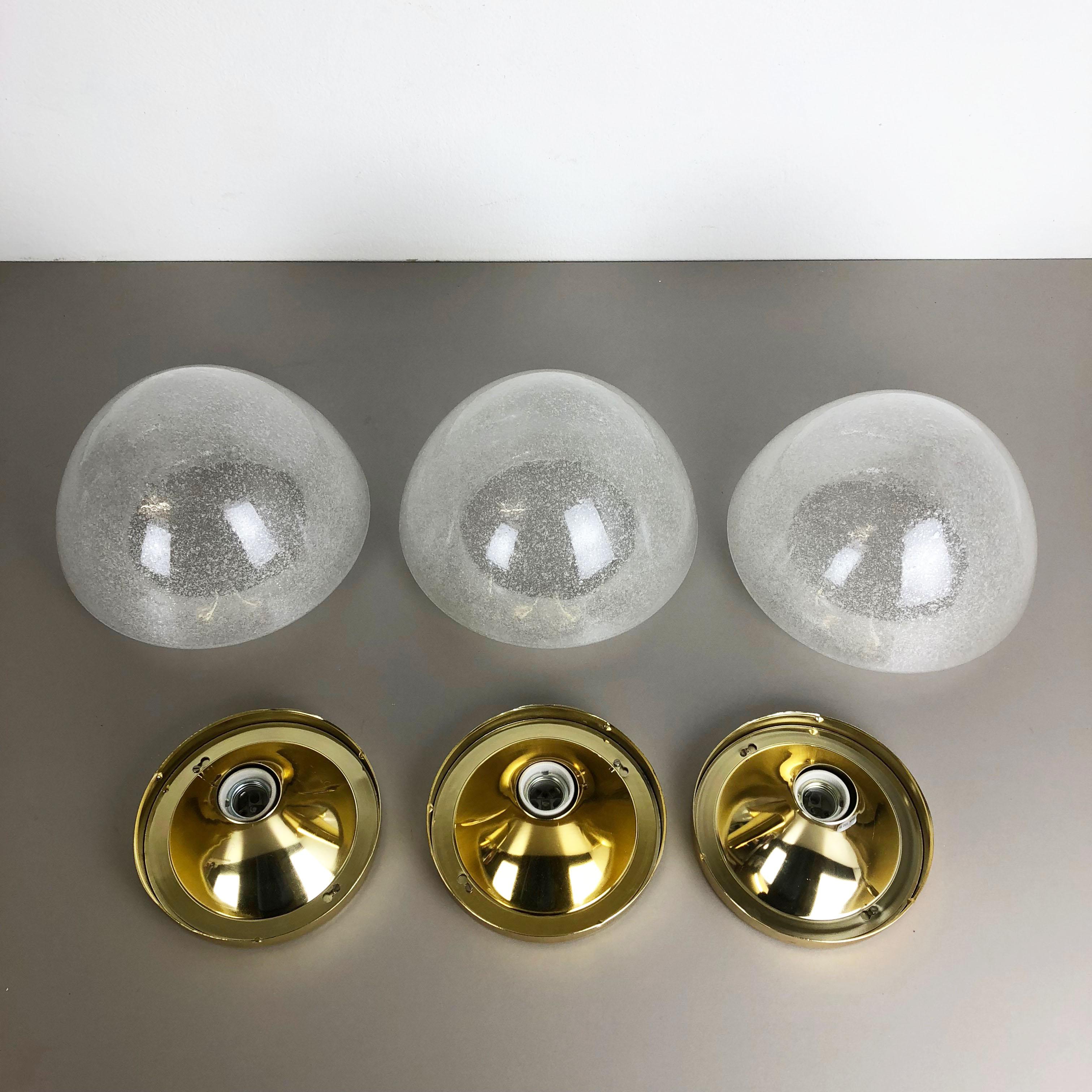 Set of 3 Cone Ice Glass Wall Light Made by Hoffmeister Leuchten, Germany 9