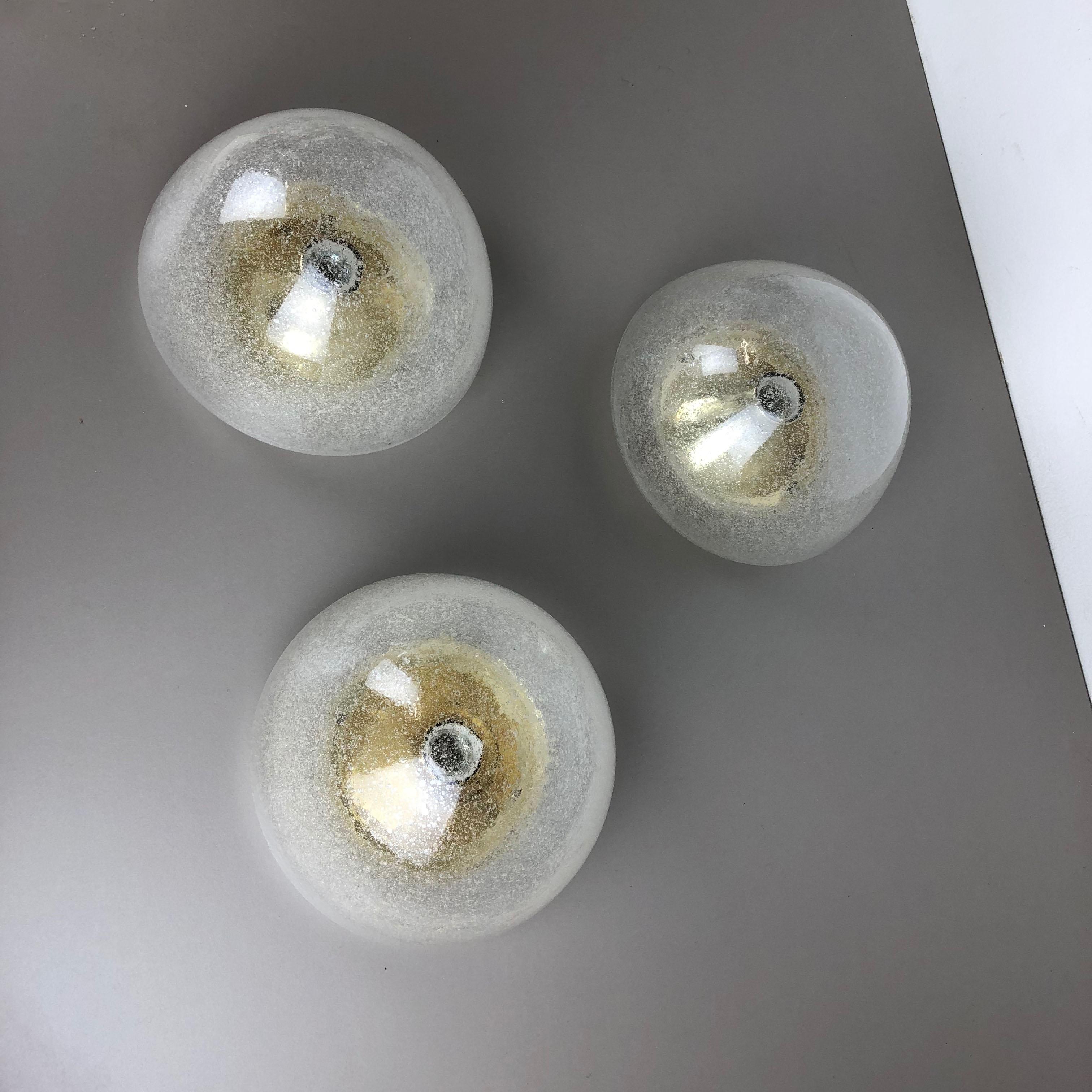 Mid-Century Modern Set of 3 Cone Ice Glass Wall Light Made by Hoffmeister Leuchten, Germany