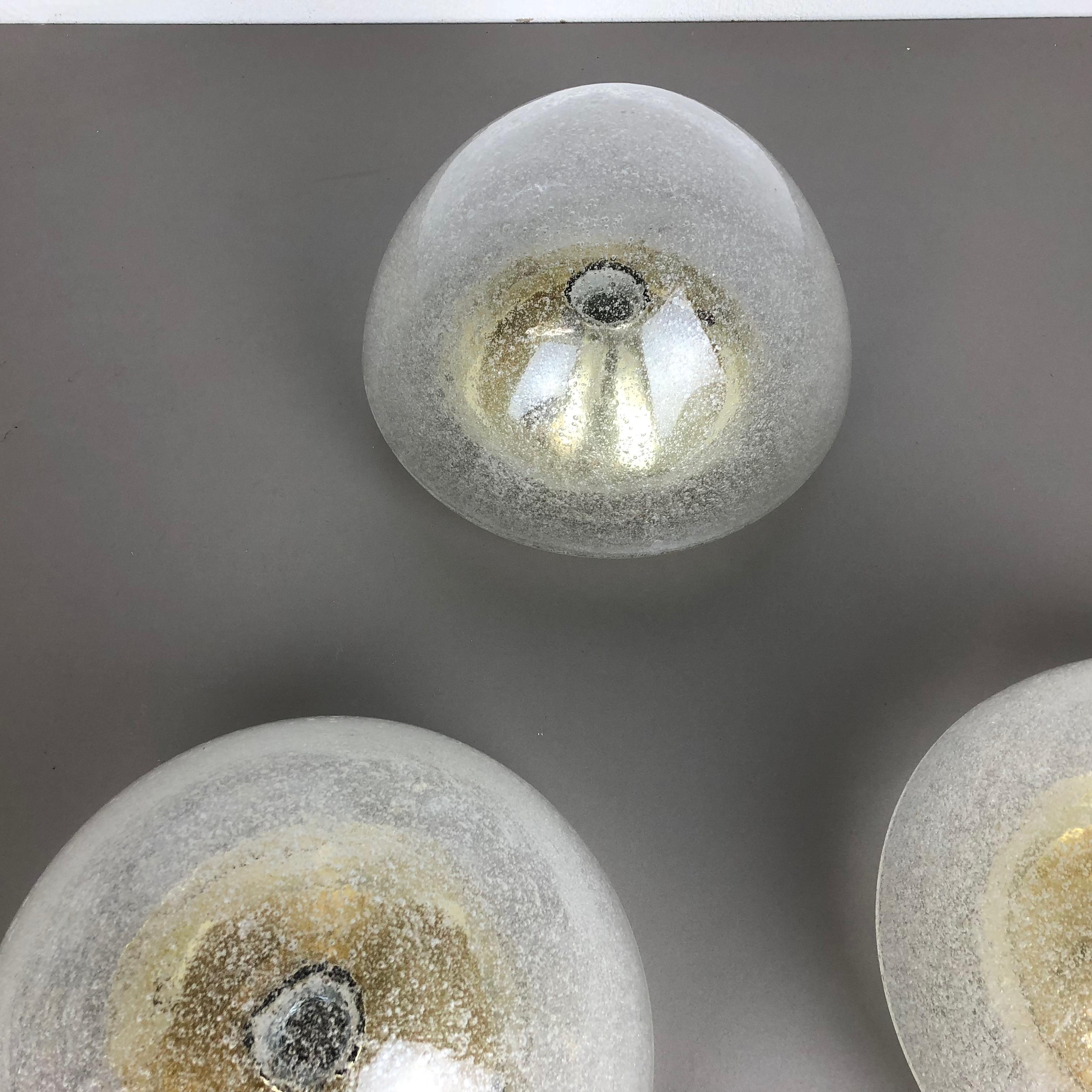 Metal Set of 3 Cone Ice Glass Wall Light Made by Hoffmeister Leuchten, Germany